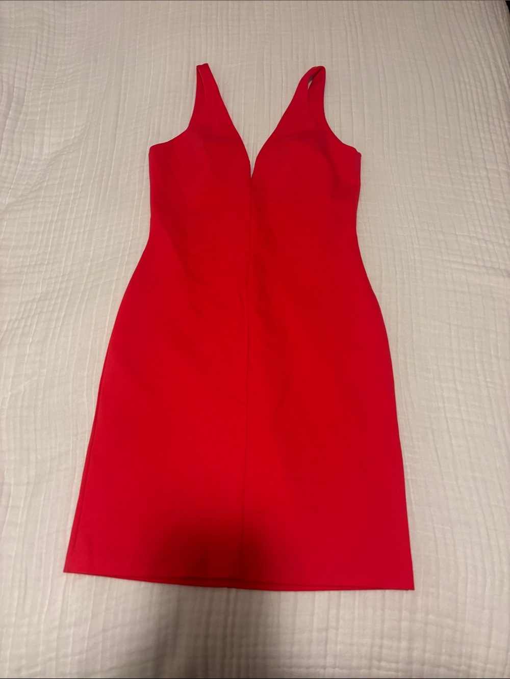 Bold Red Pink Amanda Uprichard V-Neck Midi Dress